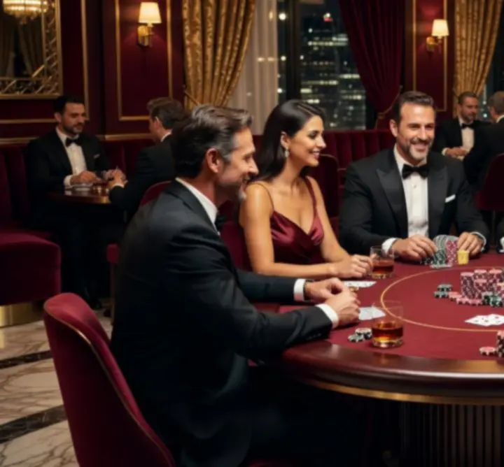 Luksusowe wnętrze z klimatycznym oświetleniem i stołem pokerowym