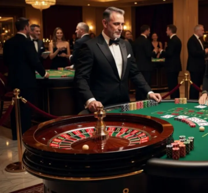 Stół ruletki i blackjacka przygotowany na elegancki event